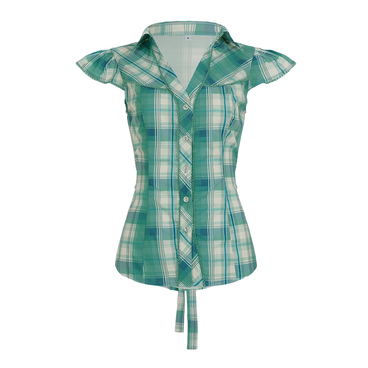 Hnewly Fashion Y2k Lace Spliced Plaid Prints Women Shirts Shorts Sleeves Retro Chic Design Summer Polo Blouses