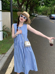 Hnewly  Summer New Loose Vest Dress Women's plus Size Sweet And Salty Style French Style Cotton Casual A-Line Skirt Backless Dress