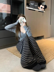 Hnewly  Harajuku Fashion Stripe Wide Leg Trousers Vintage Grunge Loose Knitted Casual Pants Y2k Aesthetic Women Straight Long Pants
