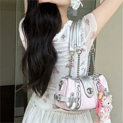 Hnewly  Hot Girls Pink Shoulder Bags Women Versatile Large Capacity Y2k Handbag Ladies Harajuku Aesthetic Patchwork Chain Underarm Bag