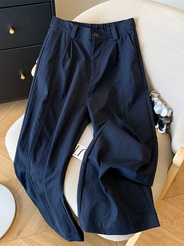 Hnewly  Casual Elegant Wide Leg Pant Women Vintage High Waist Loose Korean Trousers Fall Winter Pockets Solid Simple Retro Pants