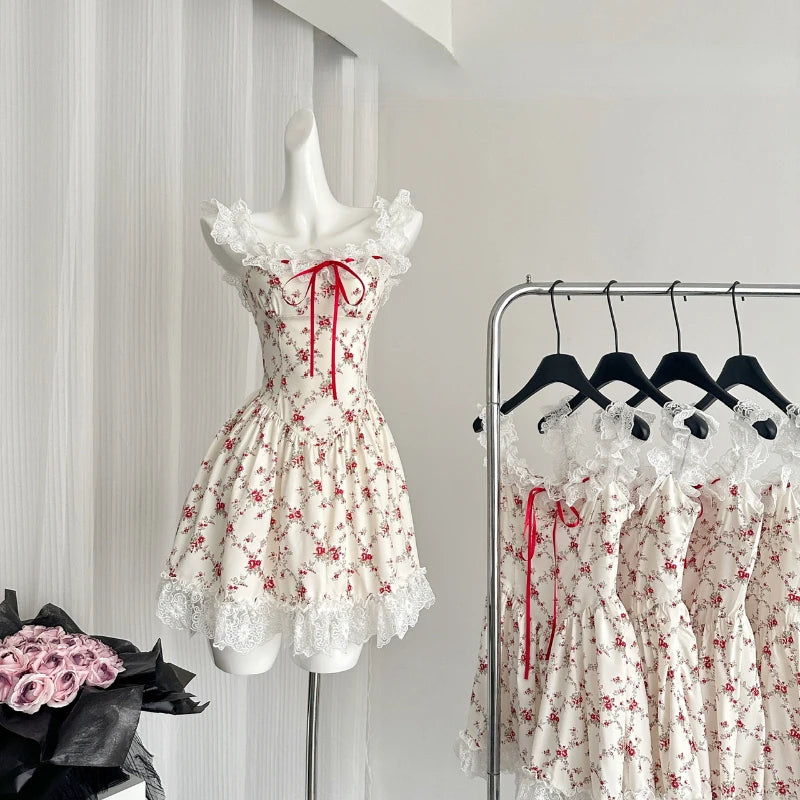 Hnewly Beach Floral Mini Dress Women Casual 2000s Vintage Y2k Clothing Outwear Even Party One Piece Dress Korean Fashion 2024 Summer