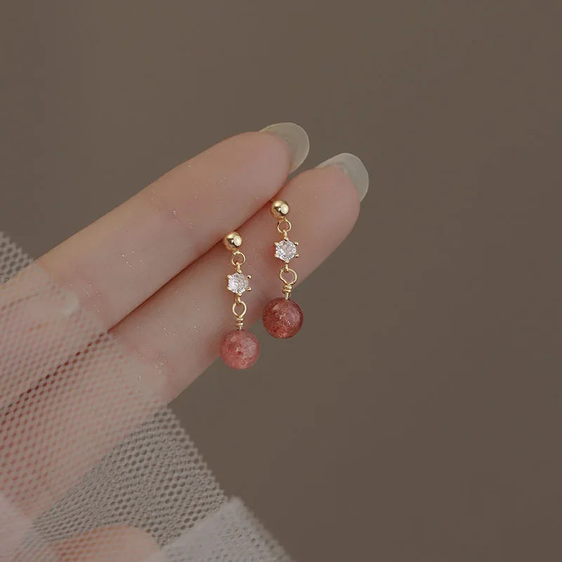 Hnewly  New Fashion Sweet Heart Red Drop Earrings for Women Korean Crystal Long Chain Tassel Earrings Party Wedding Jewelry Brincos