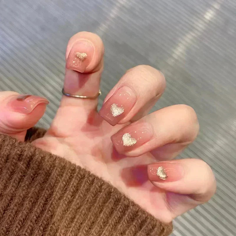 Hnewly 24pcs Detachable Short Press on Nails Y2k rhinestone False Nails with Glue Ballet Sweet Cool Girls Artificial False Nails Tips