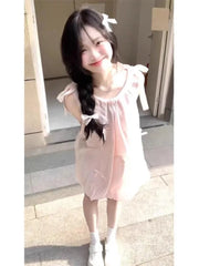 Hnewly  Mini Dresses Women Sleeveless Bow Bandage Sweet Elegant Bud Mini Dress Summer Fashion Princess Female Casual Party
