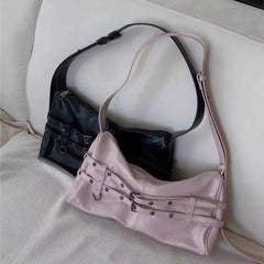Hnewly  Hot Girl Vintage Double Strap Adjustable Shoulder Bag Women Ladies Harajuku Large Tote Purse Motorcycle Handbag Y2K