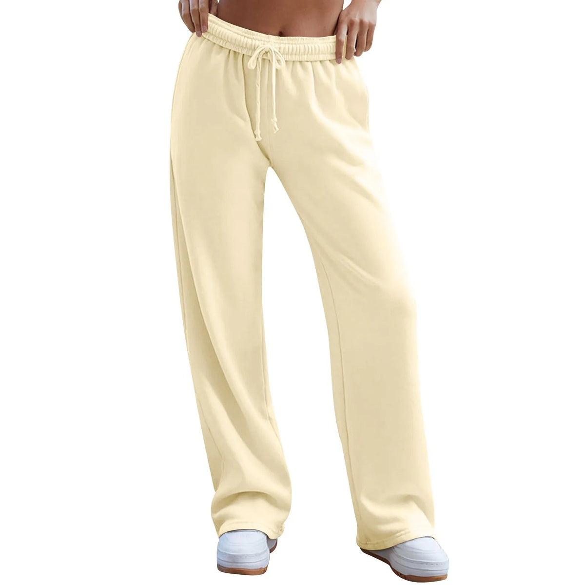 Hnewly  Ladies' Solid Color Fitness Sweatpants Wide Leg Straight Casual Joggers Workout High Waisted Drawstring Loose Trousers