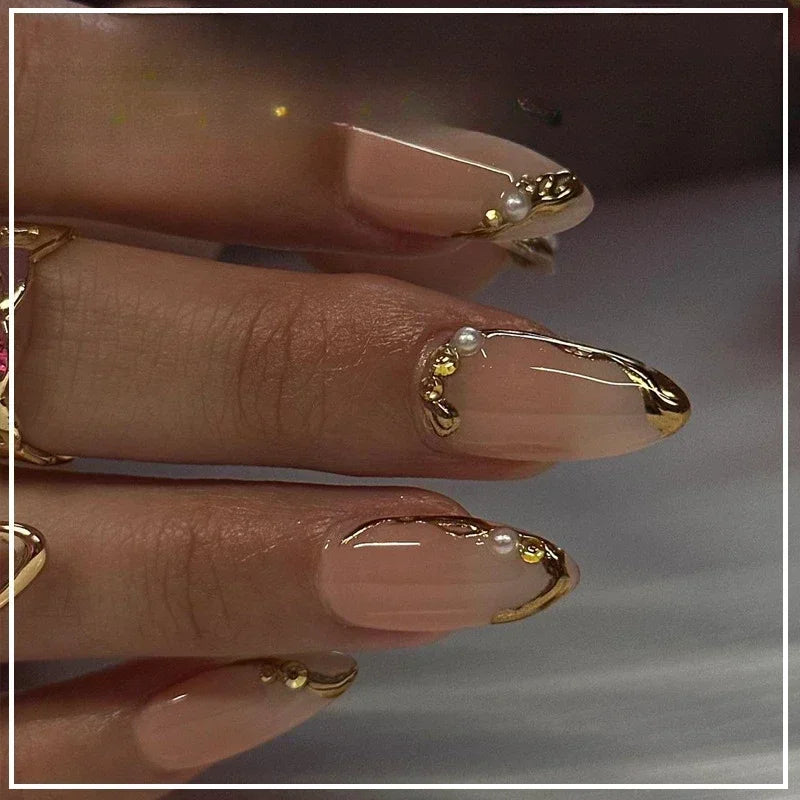 Hnewly 24Pcs Pink Almond False Nails Butterfly Ballet with French Design Wearable Fake Nails Simple Artificial Press on Nails Tips Art