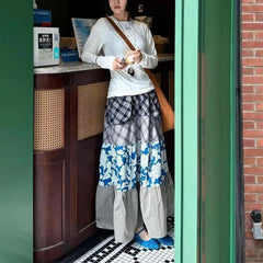 Hnewly  Japanese Style Plaid Skirt Women Vintage Harajuku Y2k Patchwork Long Skirts Autumn Winter Streetwear Retro Ruffle Skirt