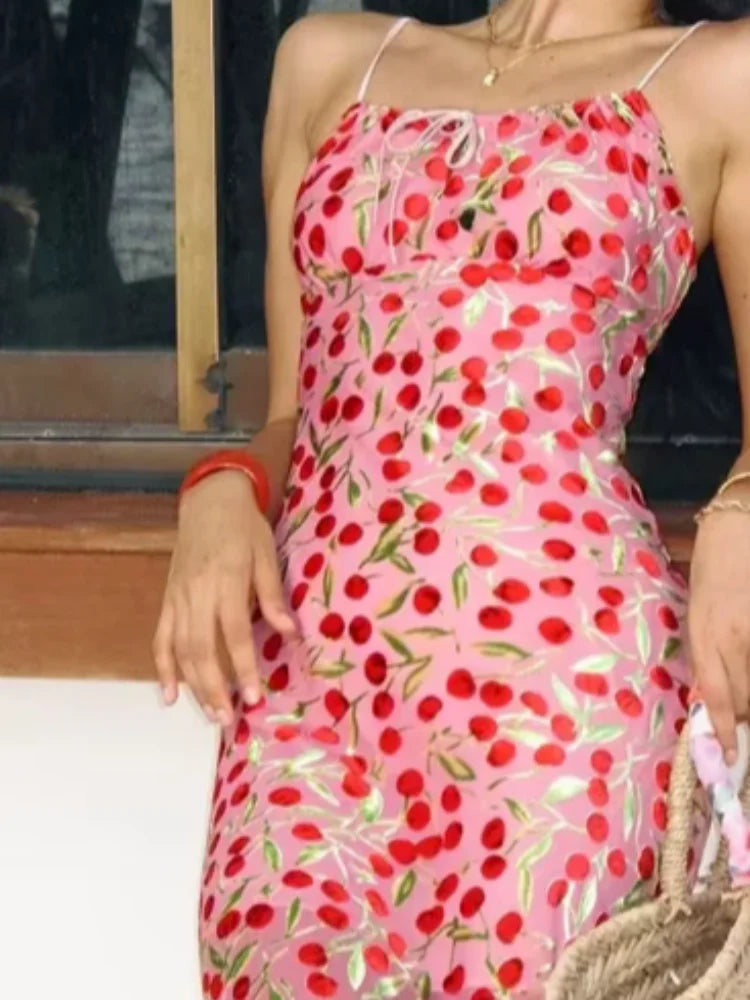 Hnewly  Women Chic Floral Print Flowy Backless Cutout Dress Elegant Lace Up Ruched Waist Midi Dresses Lady New Daily Vacation Wears