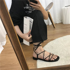Hnewly Summer Slippers Women Sandals Narrow Vintage Square Toe Flat Cross Strap Thong Sandals V Shape Design Shoes Women Plus Size43