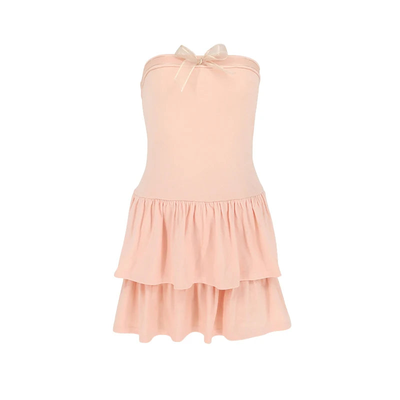 Hnewly Pink A-Line Dress Women Sweet Summer New Fashion Bow Sleeveless Sexy Strapless Dresses Bodycon Streetwear Club Lady Party Dress