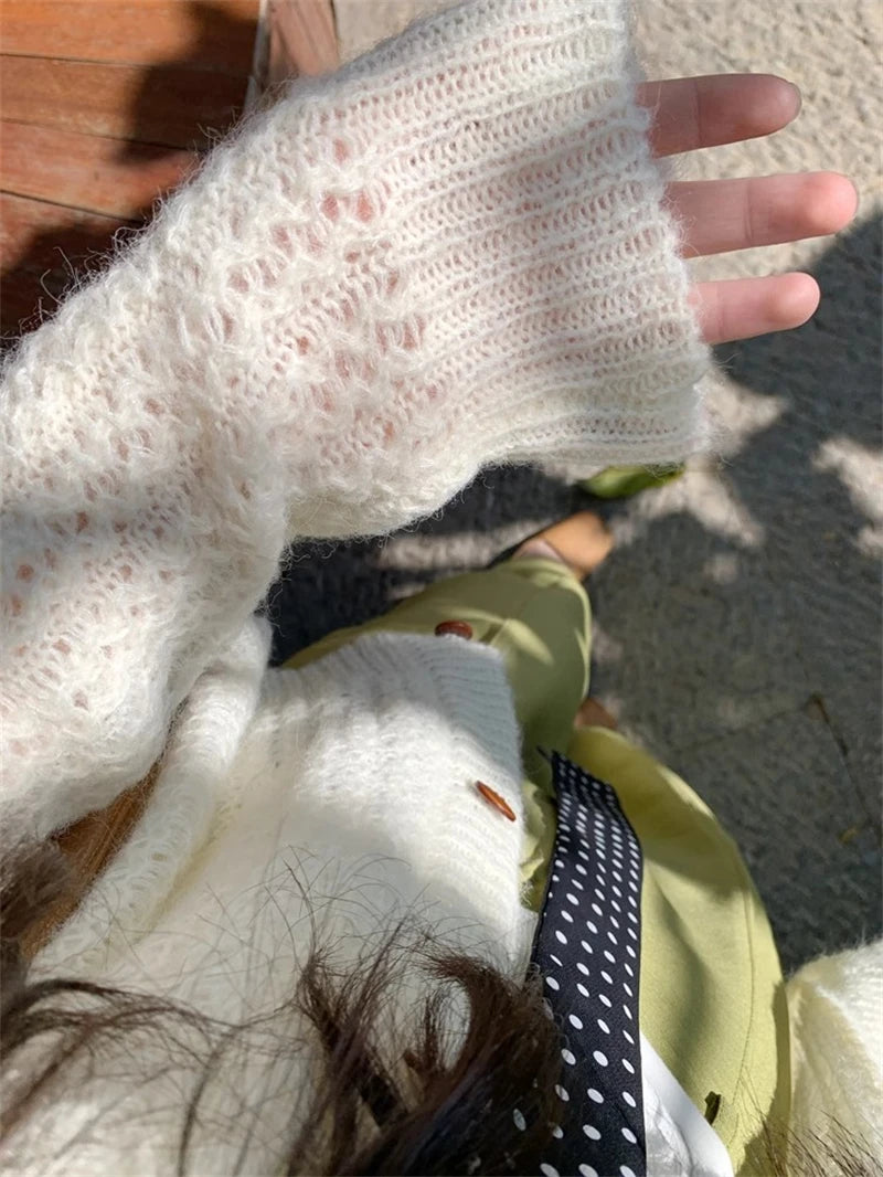 Hnewly  Open Knit Cardigan for Women Long Sleeve V-neck Button Up Sweater Jacket Autumn Winter Ladies Slouchy Casual Outfit