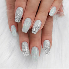 Hnewly 24Pcs Gradient Pink Fake Nails with Glue Mid-length Ballet False Nails  Sequins Design Press on Nails Wearable Press on Nails