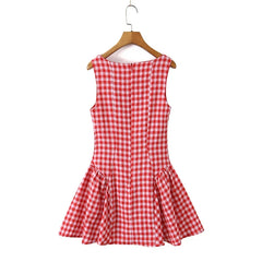 Lunivop  Casual Summer Dresses Women O Neck Sleeveless A-line Mini Plaid Dress