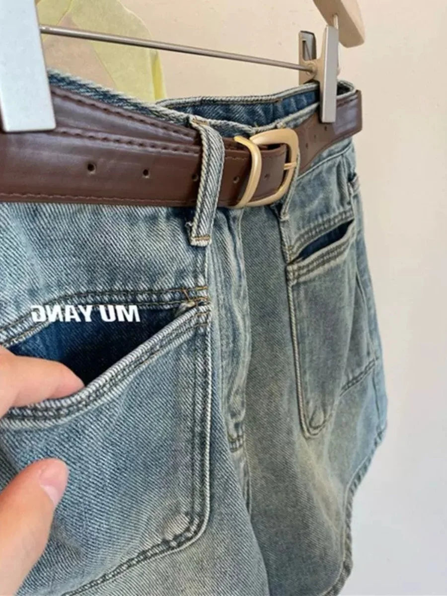 Hnewly  Retro Denim Shorts for Women's Summer New High Waisted Loose Wide leg Short Pants Fashion A-line Hotpants Oversized S-5XL