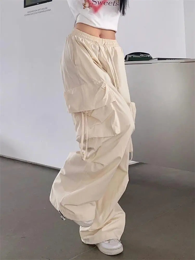 Hnewly Y2k Cargo Pants Women Streetwear Casual Wide Leg Pants Harajuku Vintage Solid Baggy Straight Trousers Ladies Oversize Sweatpants