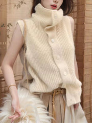 Hnewly  Button Up Sweater Vest for Women Soft Comfy High Neck Sleeveless Knit Vest Slouchy Knitwear Female Autumn Winter Casual Outfit