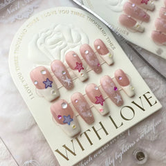 Lunivop  10pcs Handmade False Press on Nail with Rhinestones Full Cover Ballerina Korean Manicuree Decoration French Wearable Nail Store