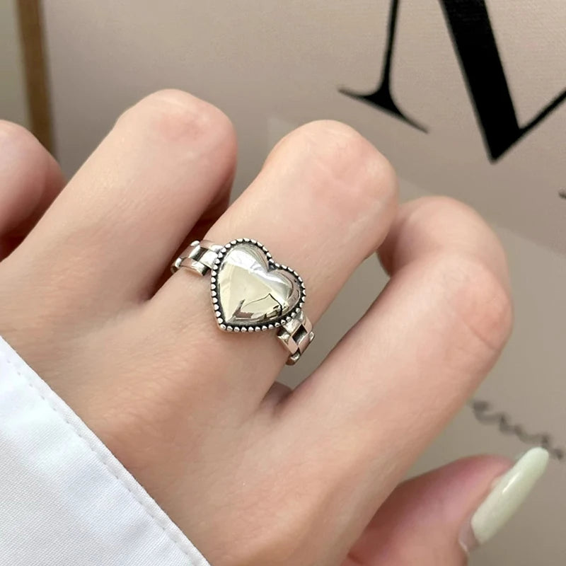 Hnewly Minimalist Silver Color Cuff Rings for Women Couples New Fashion Creative Smooth Pattern Geometric Party Jewelry Gifts