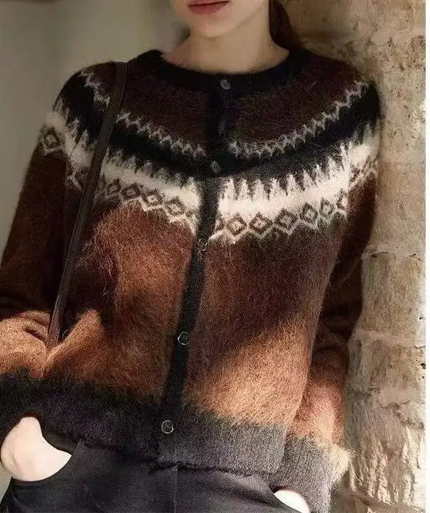 Hnewly  Button Up Fair Isle Sweater Cardigan Soft Knit Sweater Jacket Geometric Print Cozy Knitwear Teen-girl Fall Winter Vintage Outfit