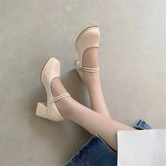 Hnewly New Mary Jane Shoes Women's Shoes Thick Heel Buckle Lolita Shoes School Fashion Simple Hundred High Heels Women Heels