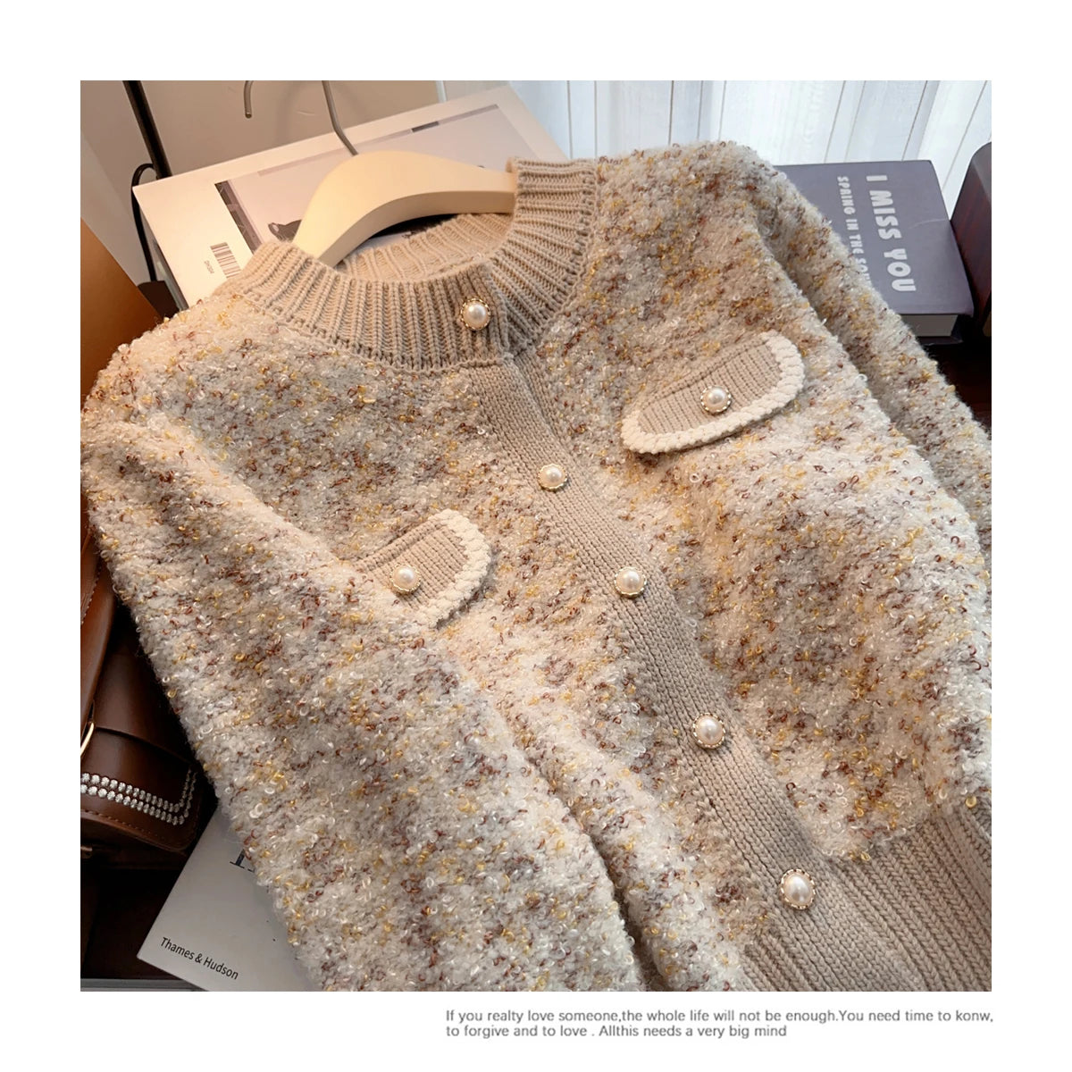 Hnewly  Luxury Pearl Button Sweater Women O-Neck Long Sleeve Cardigan Coat  Single Breasted Warm Jacket Casual All-Matched Knitwear Top
