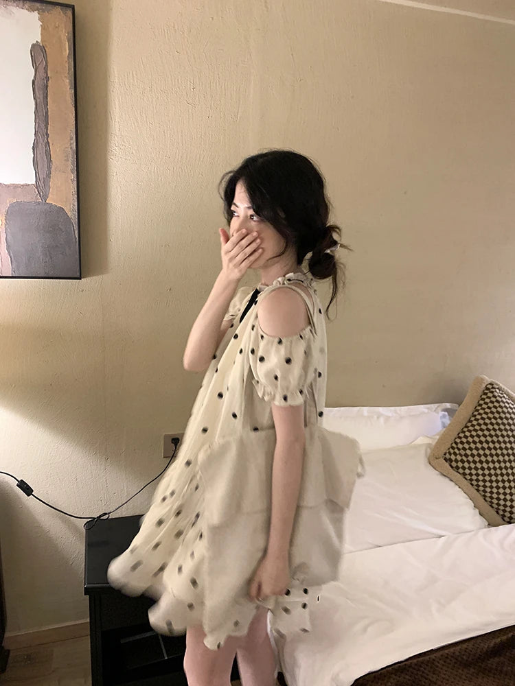 Hnewly Japanese Kawaii Mini Dress Women Casual Elegant Lolita Dress Female Outwear Beach Style Even Party Clothing Summer Chic Print
