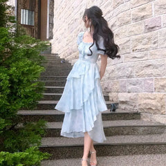 Hnewly  Irregular Chiffon Summer New Style Slim Floral Dress