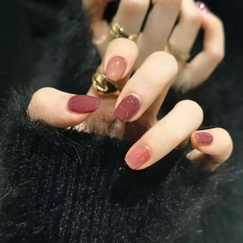 Hnewly 24pcs Detachable Short Press on Nails Y2k rhinestone False Nails with Glue Ballet Sweet Cool Girls Artificial False Nails Tips