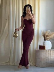 Hnewly  Sexy Spaghetti Strap Maxi Dresses Women's Waist-cinching Hip-wrap Ankle-length Dress New Ladies Spring Summer Solid Outwear