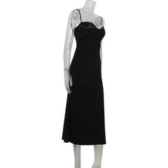Hnewly Women's New Fashionable and Elegant Sleeveless Strap with sequins Splicing Waist cinching and slimming Dress