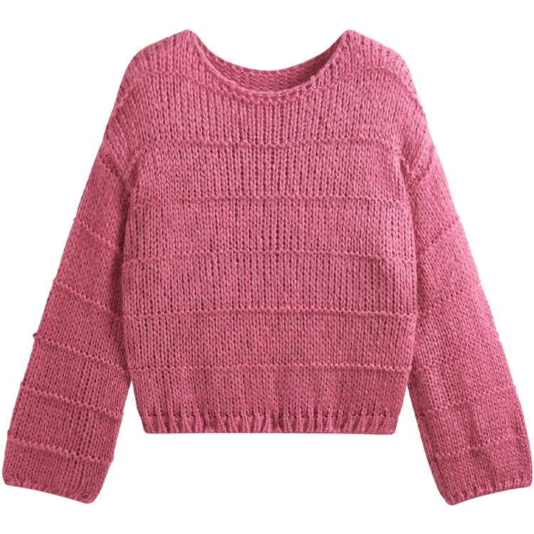 Hnewly  Crop Sweater for Women Long Sleeve Boat Neck Knitted Pullover Plain Jumper Ladies Autumn Winter Casual Chic Outfit