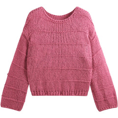 Hnewly  Crop Sweater for Women Long Sleeve Boat Neck Knitted Pullover Plain Jumper Ladies Autumn Winter Casual Chic Outfit