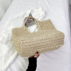 Hnewly  Large Capacity Woven Bag New Fashion Commuting Tote Handbag Female Niche Shoulder Knapsack Beach Grass Bags