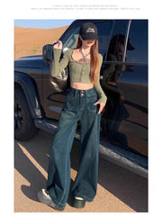 Hnewly Wide Leg Pants Ivory Womens Autumn Knitting Corduroy Flannel Checked Tender Jacquard English-Style Embroidery Office Altgoth Ins