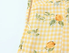 Lunivop  Vintage Yellow Plaid Floral Print Ruffles Strap Sleeveless Dress Women Slim Waist Wood ears Hem A-lined Short Tank Vestidos Robe