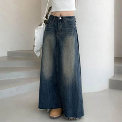 Hnewly  Vinatge A Line Denim Long Skirts Women Spring High Waist Midi Jeans Skirt Woman Korean Streetwear Loose Skirts Female