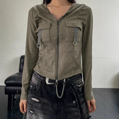 Lunivop  New Autumn Safari Style Spliced Pockets Short Coats Y2k American All Match Casual Commuter High Street Cadigan Punk Lazy Hoodies