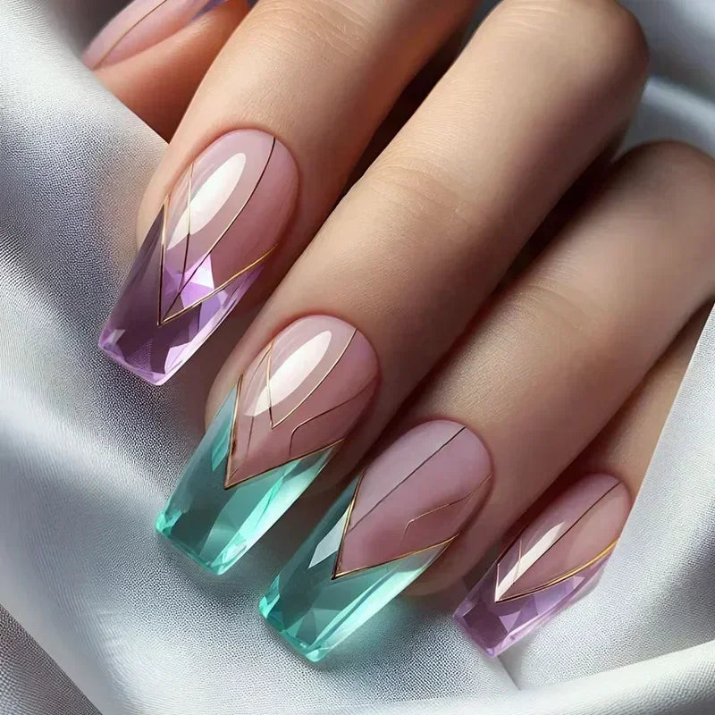 Hnewly 24Pcs False Nails French Gradient Ballet Fake Nails Press on Nails Black Heart Rhinestone Design Glitter Full Cover Nail Tips