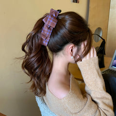 Hnewly  1pc Purple Checkered Canelé Banana Clip for Women, Elegant Vertical Barrette for High Ponytail at Back of Head, Hair Accessory