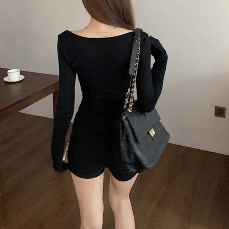Hnewly Women Tops y2k Clothes Solid Color Buttons V Neck Slim Fit Long Sleeve T Shirts with Pockets 2000s Clothing Streetwear