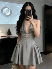Hnewly  Elegant Gentle Commute Long Sleeve Plaid Dress Spring New Waist Cinch Slimming One Shoulder Ageless a Line  Skirt