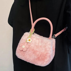 Hnewly  Sweet Cute Pink Gradient Handbag Women Plush Large Capacity Square Shoulder Bag Ladies Fashion Winter New Crossbody Bag Y2k