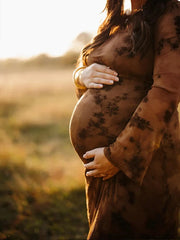 Hnewly  Vintage Maternity Photography Lace Dress Long  Floral Maxi Gown Pregnancy Photoshoot Outfit Maternity Photo Prop Dress Set