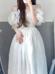 Hnewly  France Fairy Sweet Dress Women Vintage Evening Party Midi Dresses Casual Designer Chic Princess Retro White Dress