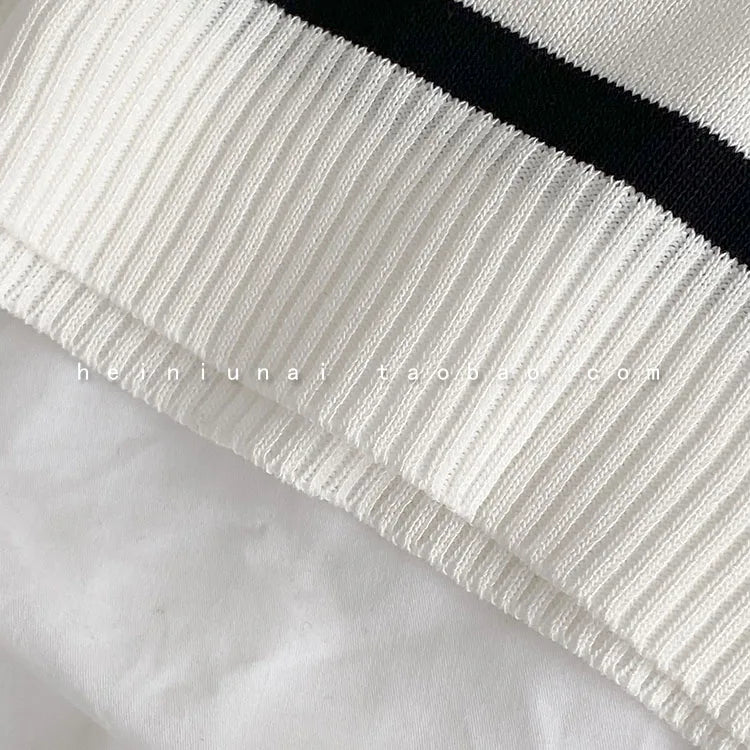 Hnewly  Vintage Stripe Knitted T-Shirt Women's Spring Summer New Fashion All-matched O- Neck Short Sleeve Slim Short Shirt Tops
