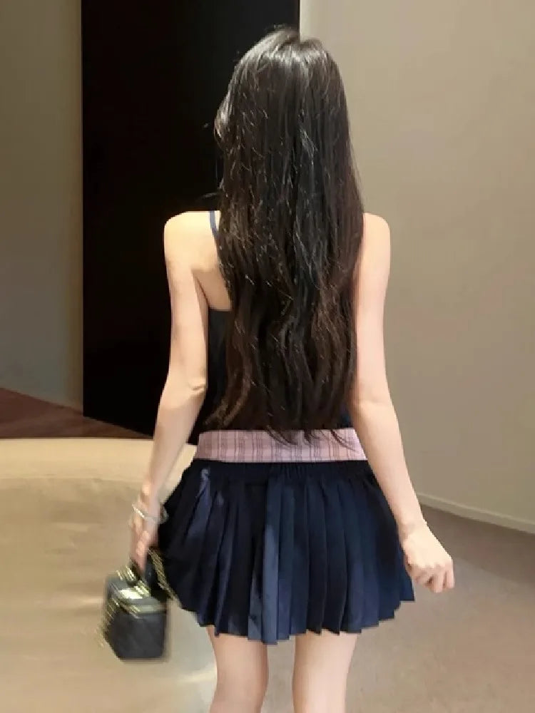Hnewly  Woman Dress Bow Sexy Sweet Sleeveless Slash Neck Slim Backless Bow Bandage Elegant Mini Dresses Party Female Casual