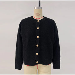 Hnewly  Casual Women's Knitted Solid Cardigan Loose O-neck Single Breasted Full Sleeve Female Sweater Autumn Lady Chic Knitwear