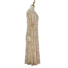 Hnewly  Elegant Sequin Maternity Dress Photoshoot Beige Long Sleeve V Neck Pregnancy Gown Vintage Maternity Photography Glitter Dresses